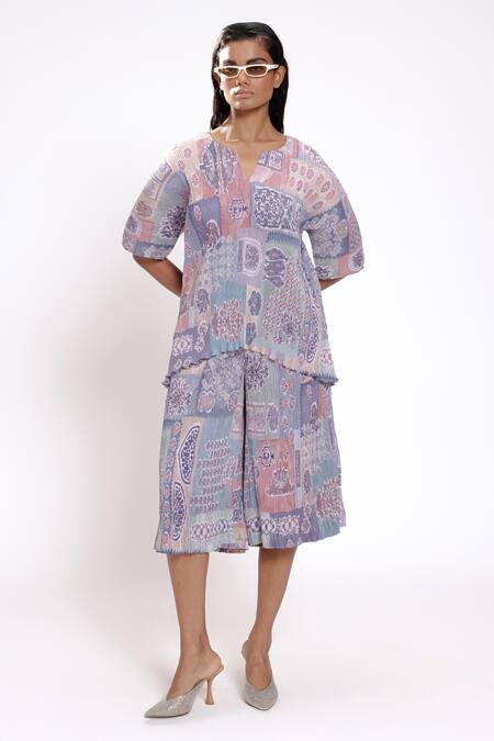 Doh Tak Keh_Purple Polyester Rajasthani Print Cropped Pant_Online_at_Aza_Fashions