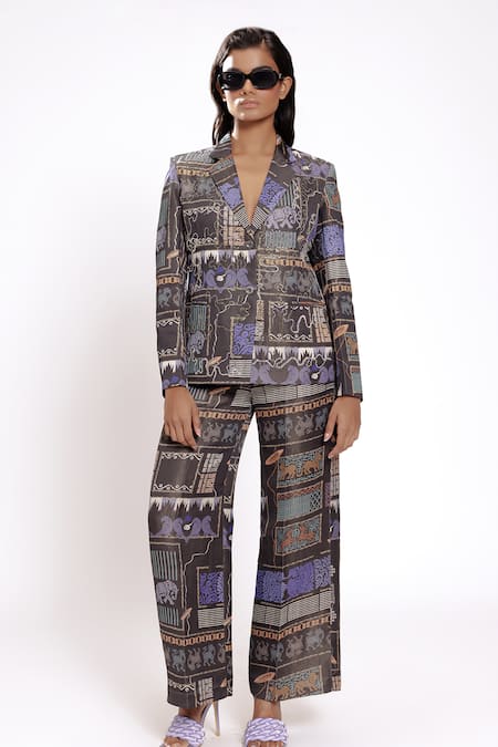 Doh Tak Keh_Black Satin Beads, Crystals Embellished Blazer _Online_at_Aza_Fashions