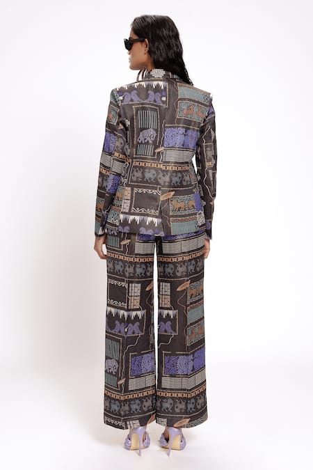 Shop_Doh Tak Keh_Black Satin Abstract Print Wide Leg Pant _at_Aza_Fashions