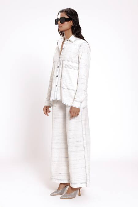 Doh Tak Keh White Cotton Collared Soft Welt Pocket Shirt Online at Aza Fashions Doh Tak Keh_White Cotton Collared Soft Welt Pocket Shirt_Online_at_Aza_Fashions