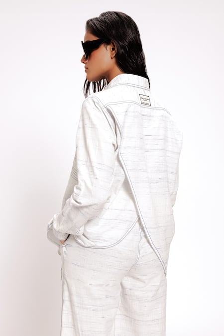 Shop Doh Tak Keh White Cotton Collared Soft Welt Pocket Shirt at Aza Fashions Shop_Doh Tak Keh_White Cotton Collared Soft Welt Pocket Shirt_at_Aza_Fashions