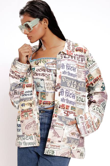 Buy Doh Tak Keh Ivory Rayon Collared Illustrated Shacket With Belts Online at Aza Fashions Buy_Doh Tak Keh_Ivory Rayon Collared Illustrated Shacket With Belts_Online_at_Aza_Fashions