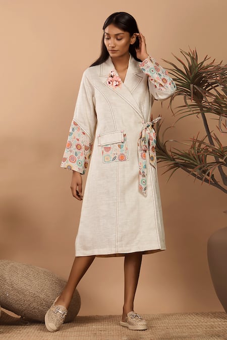 Label Niyami Floral Print Trench Midi Dress 