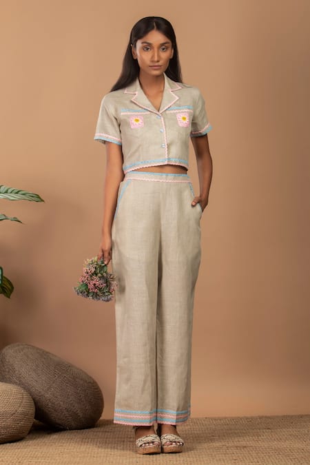 Label Niyami Daisy Embroidered Shirt & Pant Set 