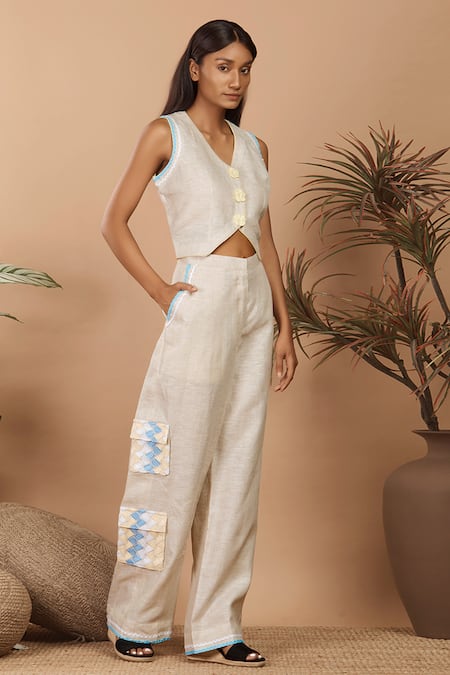 Label Niyami Floral Lace Embroidered Top & Pant Set 