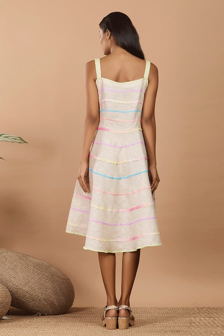 Label Niyami Beige Lace Embroidered Midi Dress 