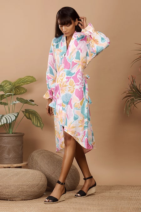 Label Niyami Botanical Printed Off White Midi Dress 