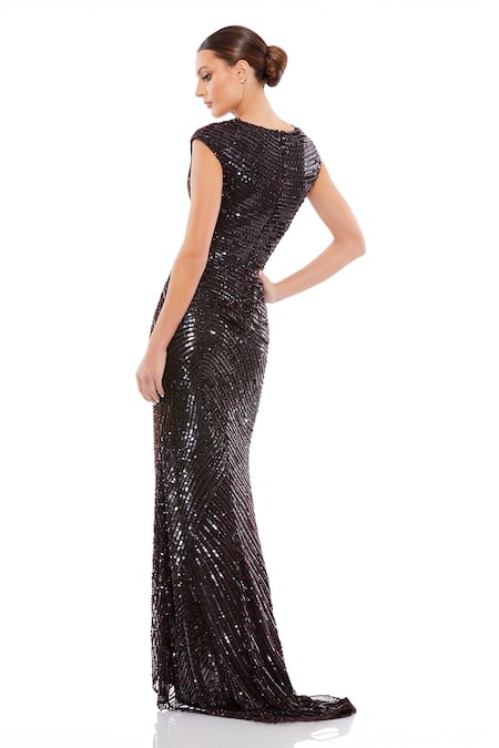 Mac Duggal Brown Sequin Embellished Gown 