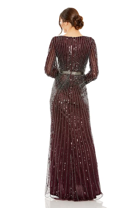 Mac Duggal Linear Sequin Embellished Gown 