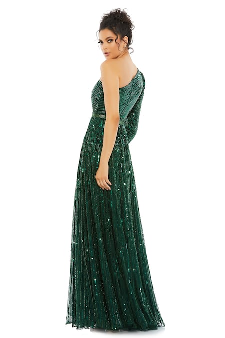 Mac Duggal Emerald One Shoulder Sequined Gown 