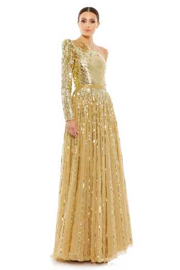Mac Duggal Gold One Shoulder Sequined Gown 