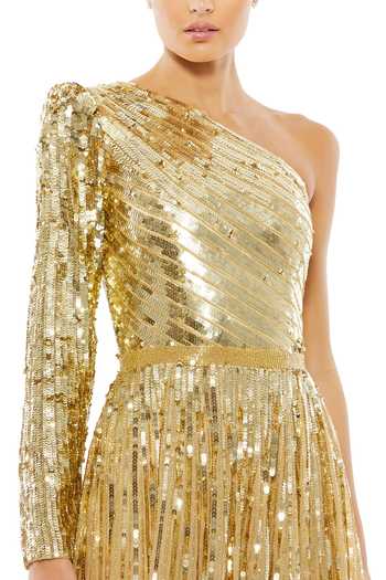 Mac Duggal_Gold Polyester Sequins, Beads Asymmetric One Shoulder Gown _Online_at_Aza_Fashions