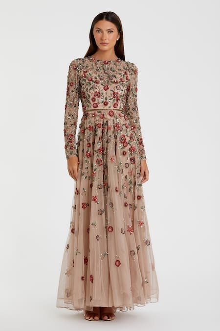 Mac Duggal Antique Floral Embellished Gown 
