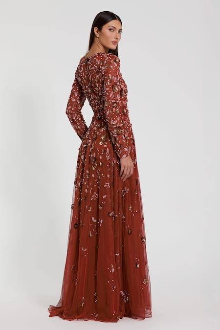 Mac Duggal Floral Sequins Embellished Gown 