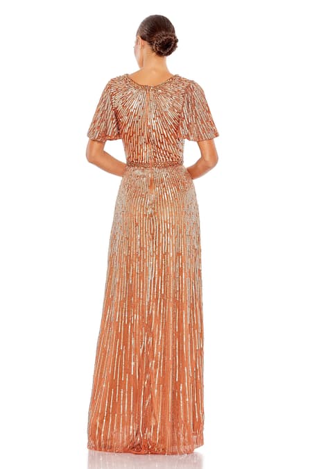 Mac Duggal Peach Geometric Sequins Gown 