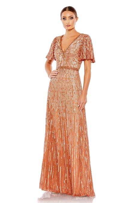 Mac Duggal Peach Geometric Sequins Gown 