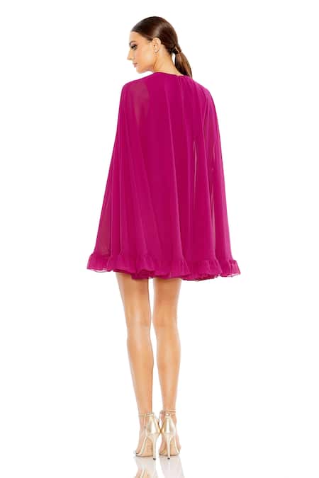 Mac Duggal Fuchsia Cape Ruffle Short Dress 
