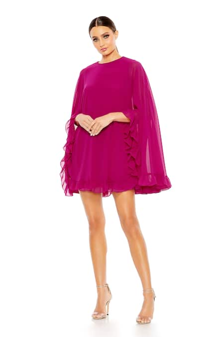 Mac Duggal Fuchsia Cape Ruffle Short Dress 