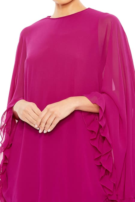 Mac Duggal_Fuchsia Polyester Ruffles Round Neck Cape Short Dress _Online_at_Aza_Fashions