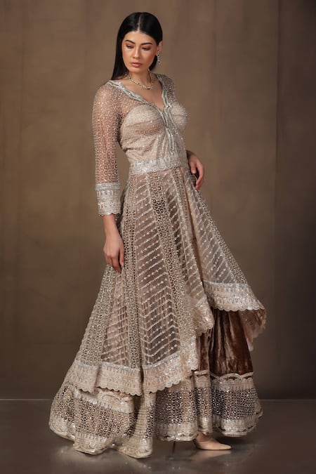 tara thakur Zardozi Embroidered Anarkali & Sharara Set 