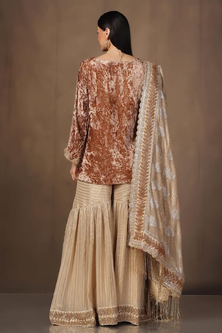 tara thakur Zardozi Embroidered Top & Sharara Set 