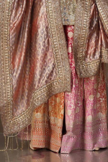 Buy tara thakur Gold Tissue, Brocade Sequins, Zari V-neck Embroidered Tunic Sharara Set Buy_tara thakur_Gold Tissue, Brocade Sequins, Zari V-neck Embroidered Tunic Sharara Set