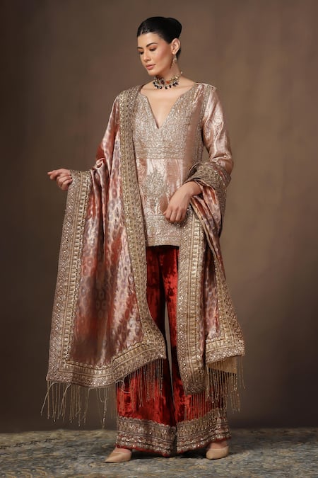 tara thakur Zardozi Embroidered Tunic & Flared Pant Set 