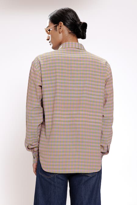 Shop_Doh Tak Keh_Pink Cotton Checkered Gingham Shirt _at_Aza_Fashions