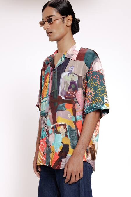 Doh Tak Keh Multi Color Cotton Weaving Cluster Print Shirt Online at Aza Fashions Doh Tak Keh_Multi Color Cotton Weaving Cluster Print Shirt_Online_at_Aza_Fashions