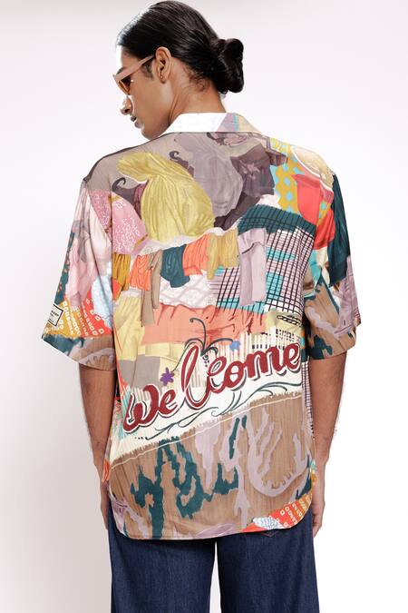 Shop Doh Tak Keh Multi Color Cotton Weaving Cluster Print Shirt at Aza Fashions Shop_Doh Tak Keh_Multi Color Cotton Weaving Cluster Print Shirt_at_Aza_Fashions