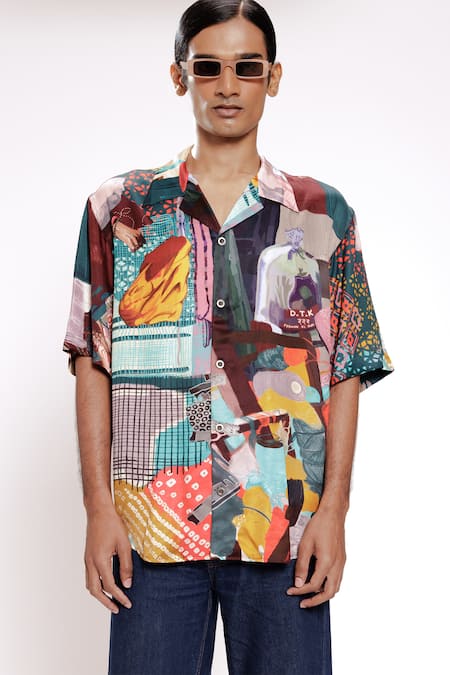 DOH TAK KEH Multi Color Weaving Cluster Print Shirt 