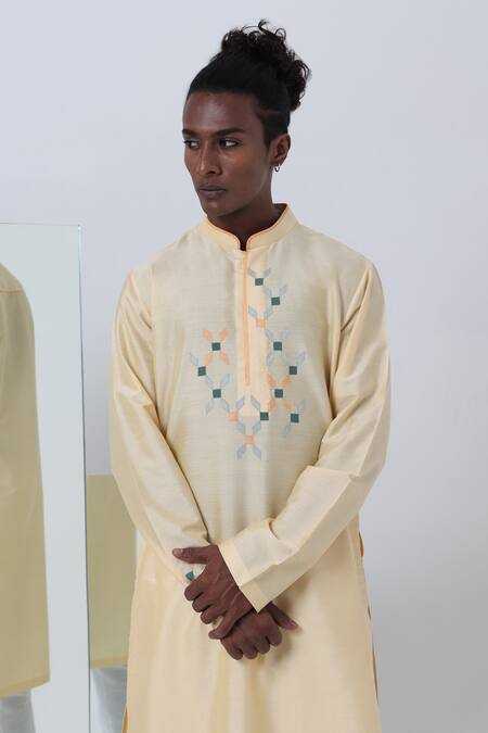 Buy Kaha Yellow Cotton, Silk Applique Mosaic Kurta Set Online at Aza Fashions Buy_Kaha_Yellow Cotton, Silk Applique Mosaic Kurta Set_Online_at_Aza_Fashions