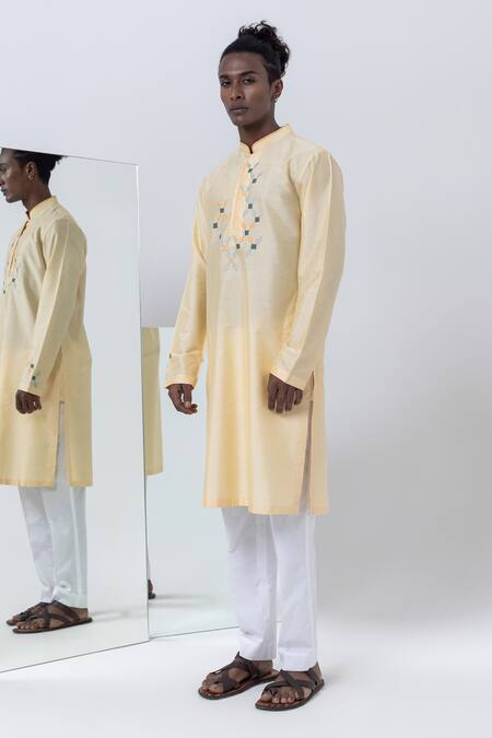 Buy Kaha Yellow Cotton, Silk Applique Mosaic Kurta Set Buy_Kaha_Yellow Cotton, Silk Applique Mosaic Kurta Set