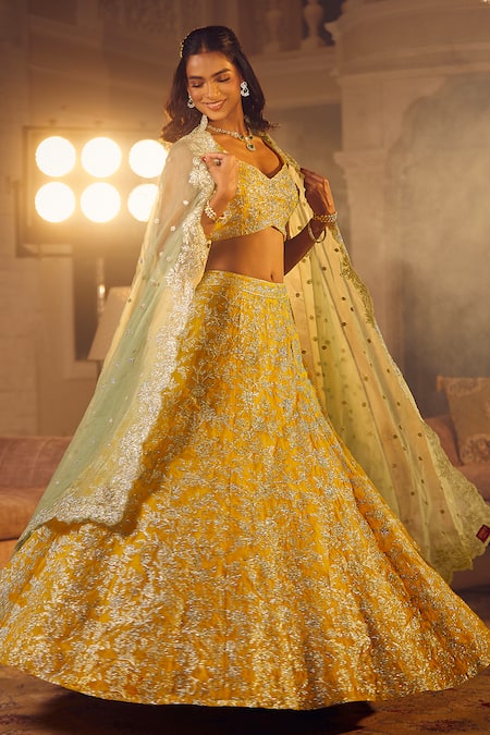 Azeera Mukesh Floral Vine Embroidered Lehenga Set 