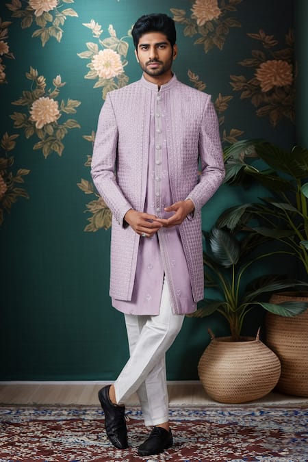 Aryavir Malhotra Jaali Bloom Layered Sherwani & Aligadhi Pant 