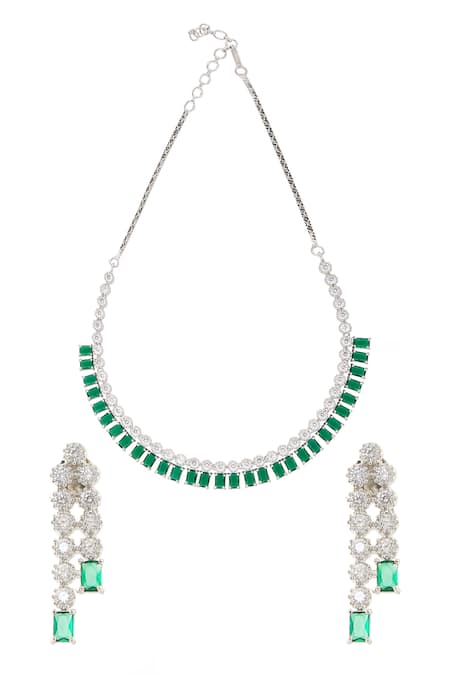 Nazaakat By Samara Singh Emerald Stone & American Diamond Necklace Set 