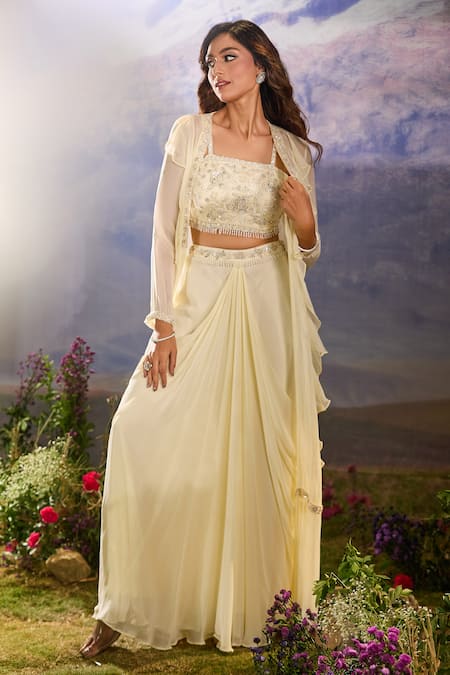 Ariyana By Aza Embroidered Cape & Draped Skirt Set 
