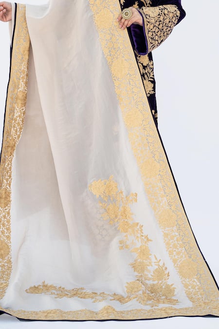 Buy Daljit Sudan Purple Silk, Velvet, Tissue, Chiffon Embroidery V-neck Kurta Set Online at Aza Fashions Buy_Daljit Sudan_Purple Silk, Velvet, Tissue, Chiffon Embroidery V-neck Kurta Set _Online_at_Aza_Fashions