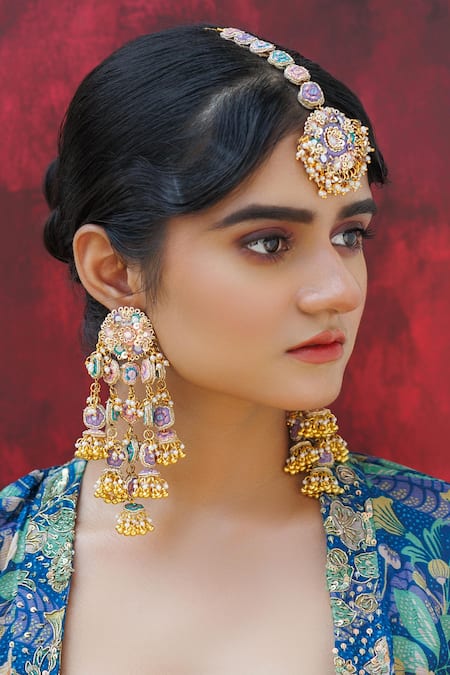 Kanyaadhan By Dhirajaayushi_Multi Color Diamonds, Tassels, Beads Gulbahar Vine Jewellery Set _Online_at_Aza_Fashions