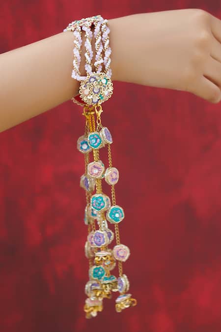 Shop_Kanyaadhan By Dhirajaayushi_Multi Color Diamonds, Tassels, Beads Gulbahar Vine Jewellery Set _Online_at_Aza_Fashions