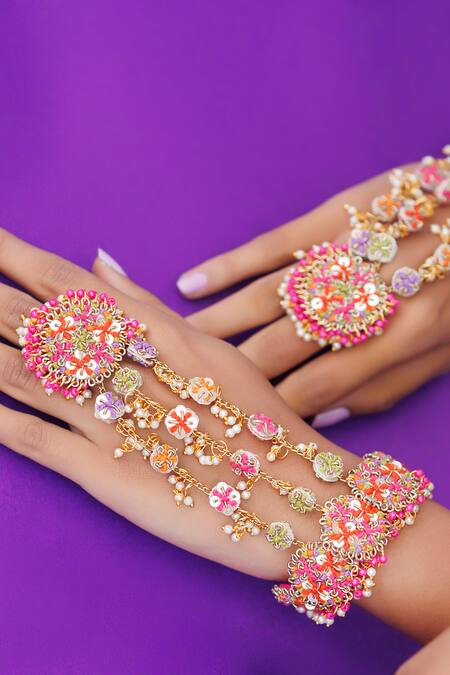 Kanyaadhan By Dhirajaayushi_Multi Color Imitation Diamonds Gulbahar Vine Designer Jewellery Set _Online_at_Aza_Fashions