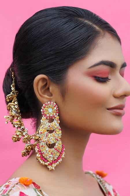 Kanyaadhan By Dhirajaayushi_Multi Color Diamonds, Beads Radha Gul Vine Jewellery Set _Online_at_Aza_Fashions