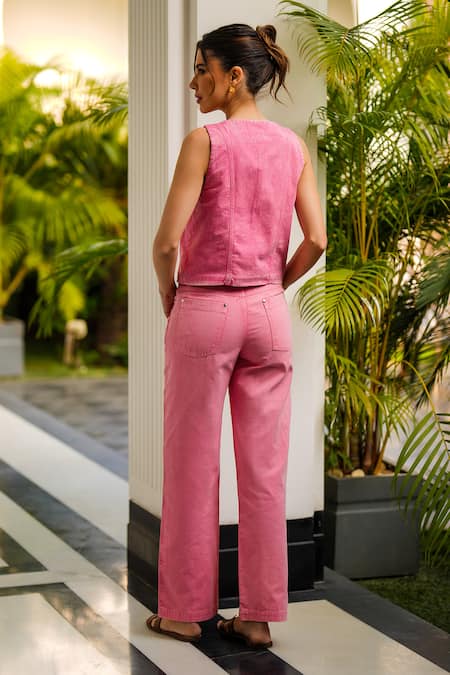 Kay Kay Floral Embroidered Pink Vest Top & Pant Set 