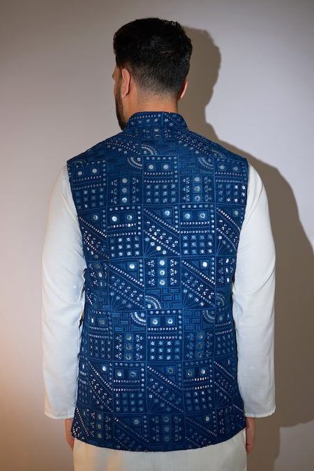 Kasbah Mirror & Sequin Embroidered Blue Bundi 