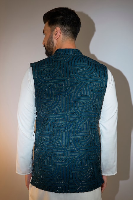 Kasbah Teal Blue Cutdana Embroidered Bundi 