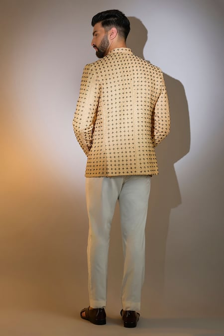 Kasbah Beige Cutdana Embroidered Bandhgala 