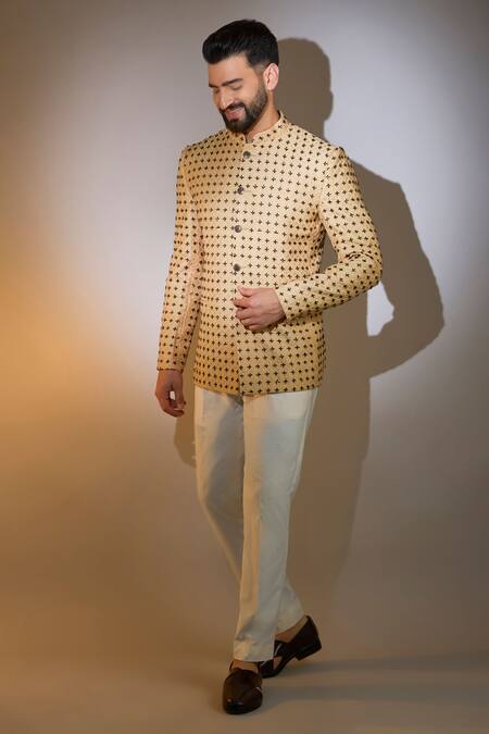 Kasbah Beige Silk Cut Work Cutdana Embroidered Bandhgala Online at Aza Fashions Kasbah_Beige Silk Cut Work Cutdana Embroidered Bandhgala _Online_at_Aza_Fashions