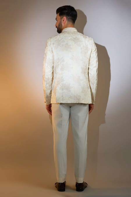 Shop_Kasbah_Ivory Silk Embroidery Blossom Bandhgala _at_Aza_Fashions