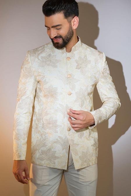 Kasbah Ivory Blossom Embroidered Bandhgala 