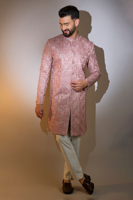 Kasbah_Pink Polyester Sequins, Embroidery Art Deco Sherwani _Online_at_Aza_Fashions